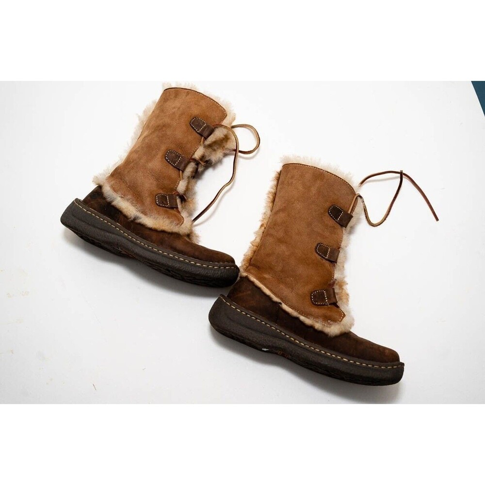 Born Women’s W6949 Nome Brown Leather & Shearling Lined Sherpa Lace Up Boots 6 - Picture 3 of 12
